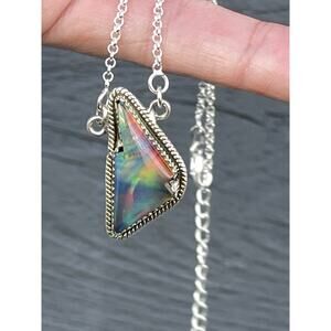 Aurora Opal Sterling Silver Lightning Bolt Necklace 16-18” Southwest Boho Flash